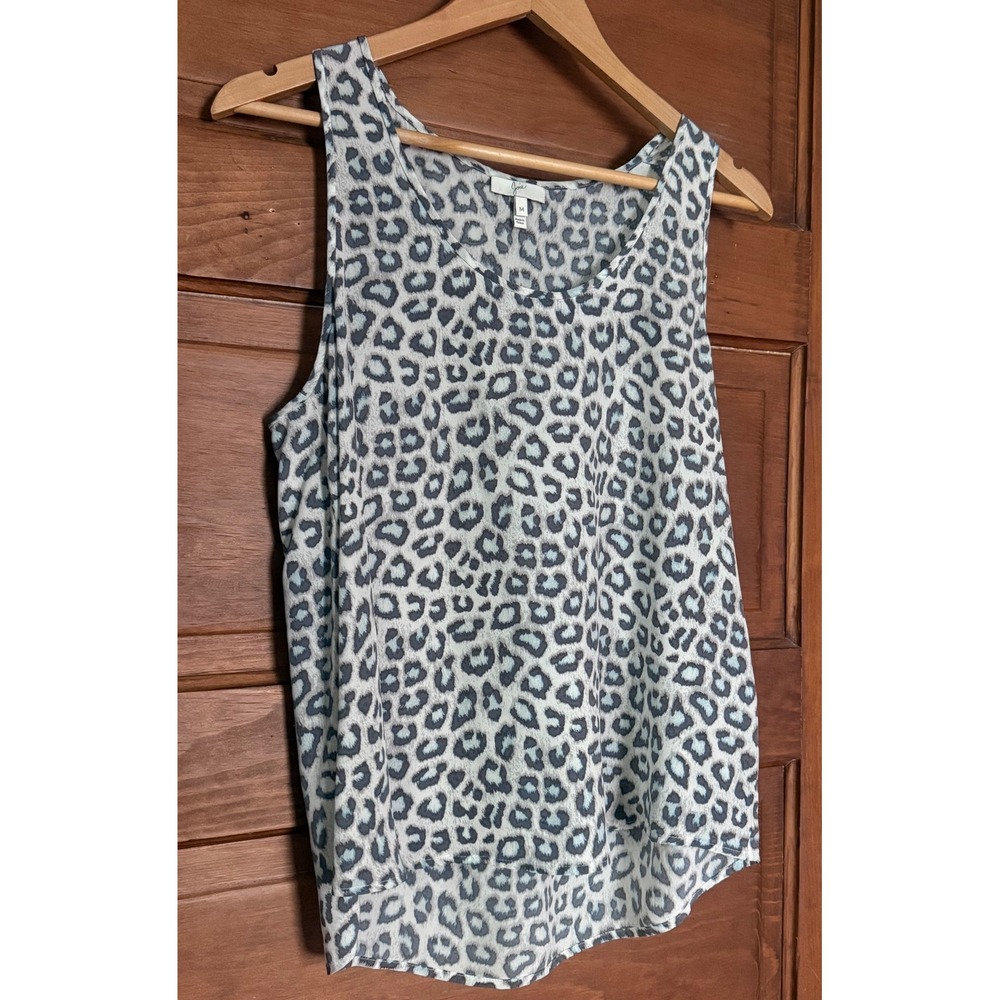 Joie Womens 100% Silk Leopard Print Tank Top Grey White Sleeveless Blouse M